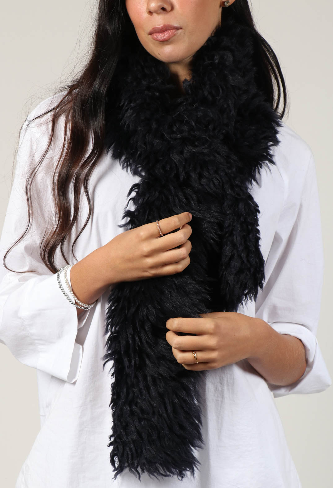 Shearling Fur Scarf in Night Sky Navy