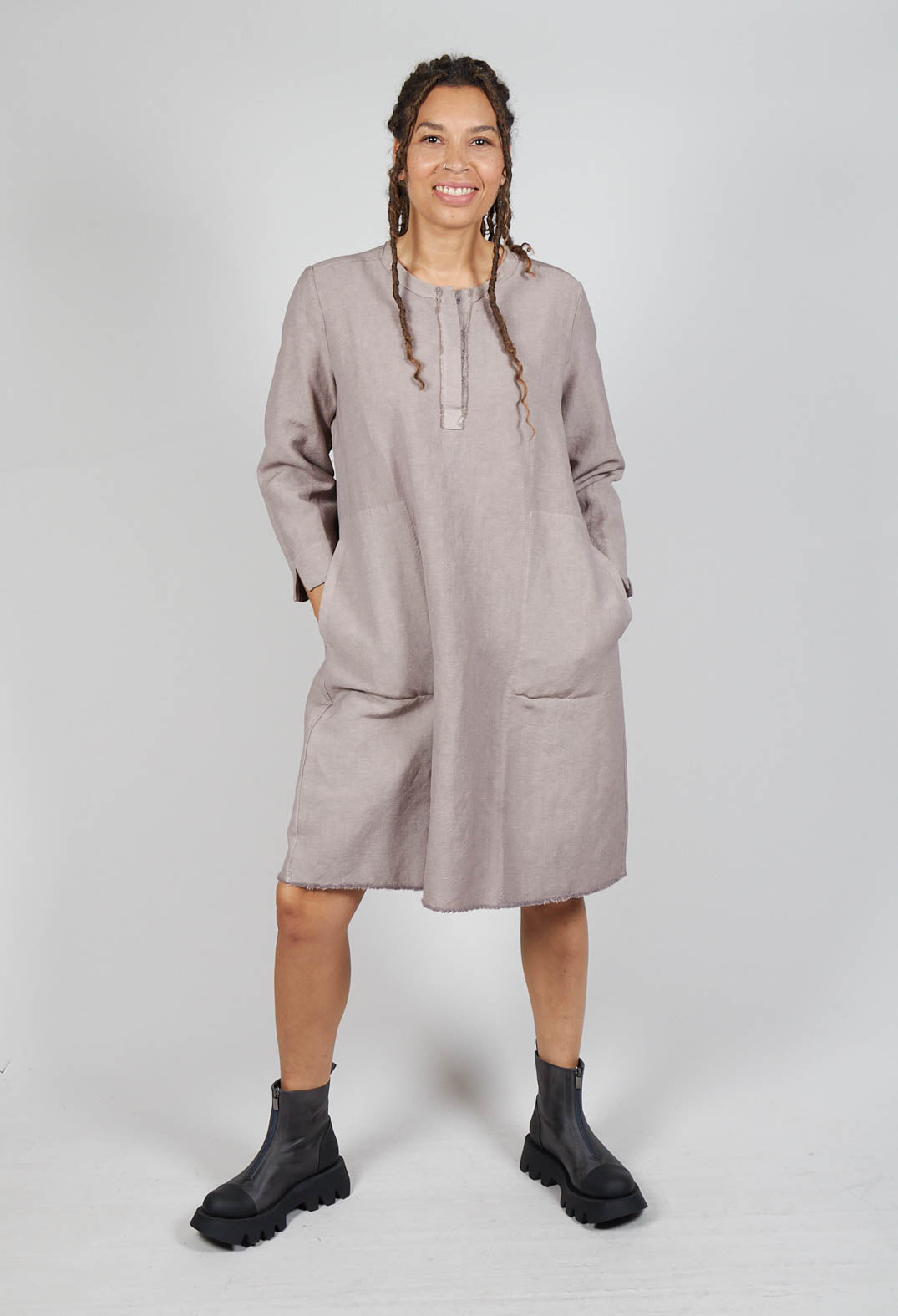 Aequamente Shift Dress in Taupe | Olivia May Aequamente Shift Dress in Taupe | Olivia May