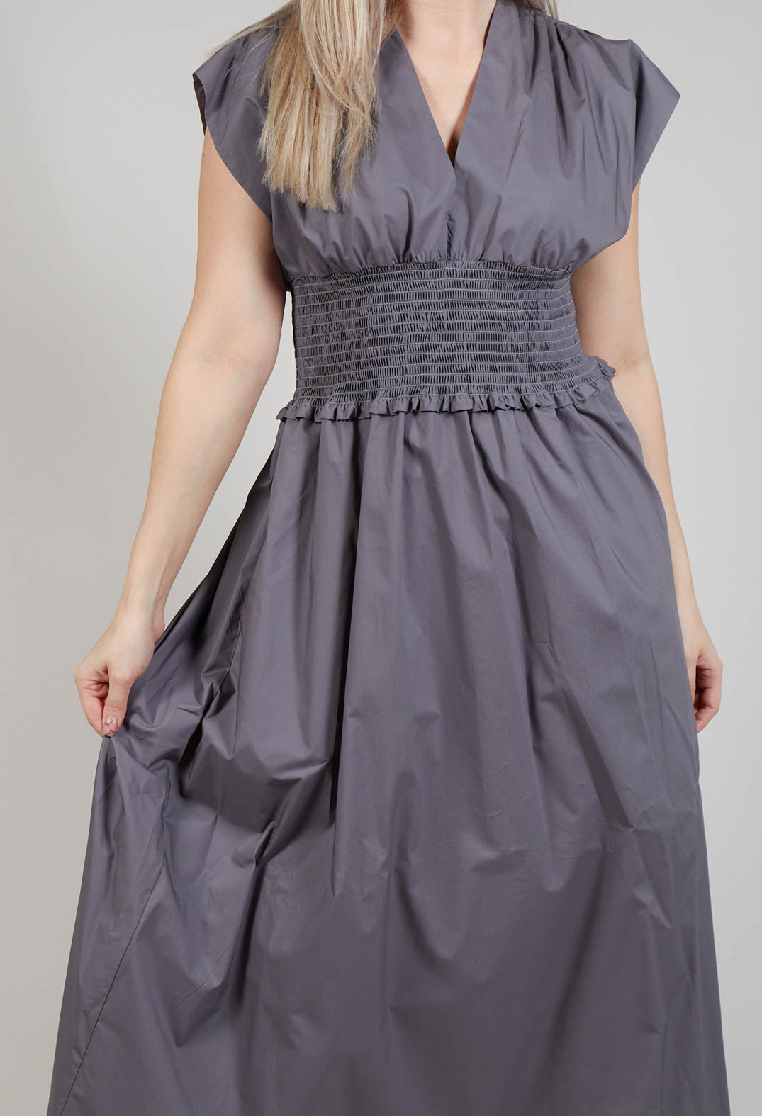 Shirred Waist Dress in Grey Purple