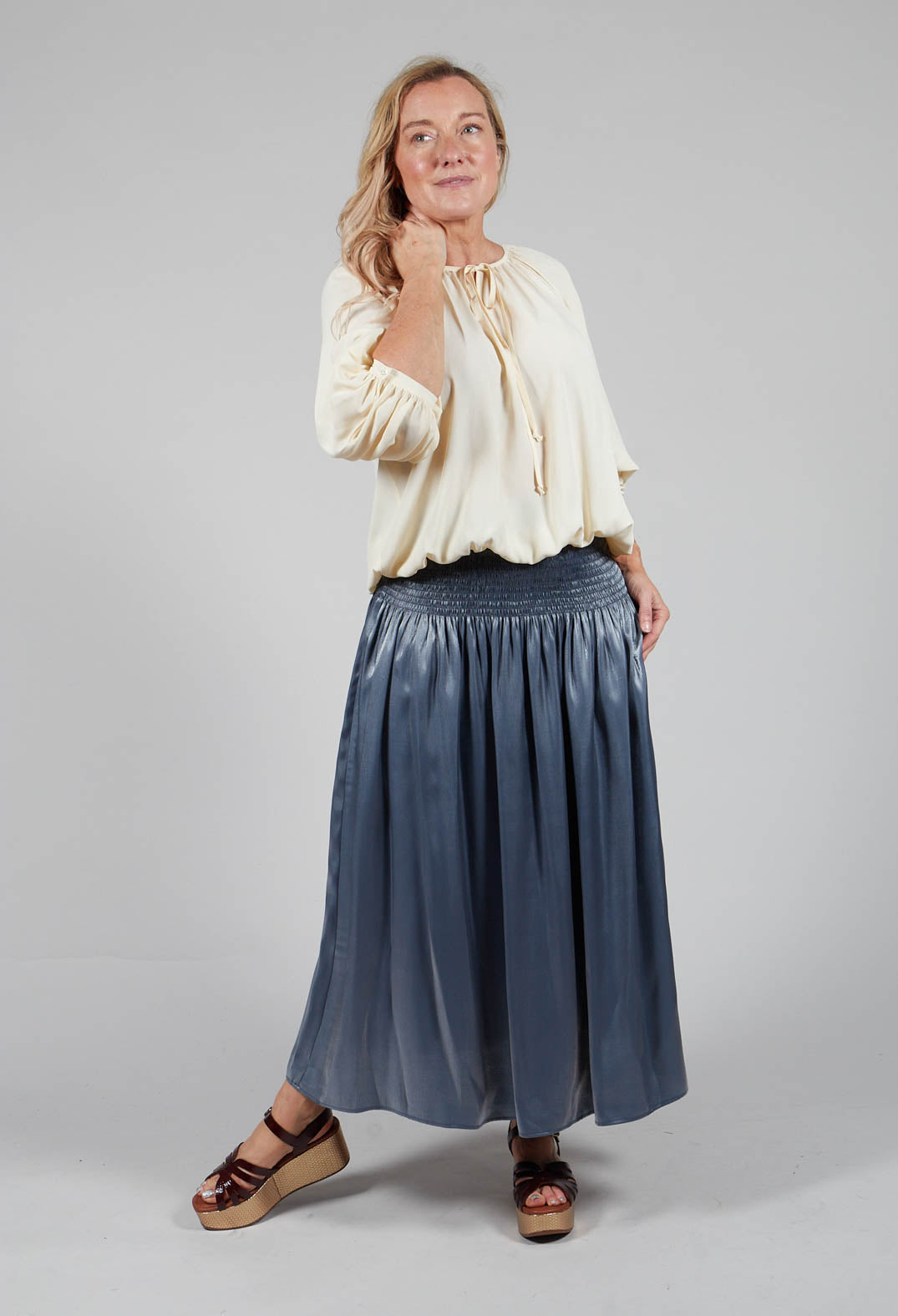 Shirred Waistband Skirt in Blue