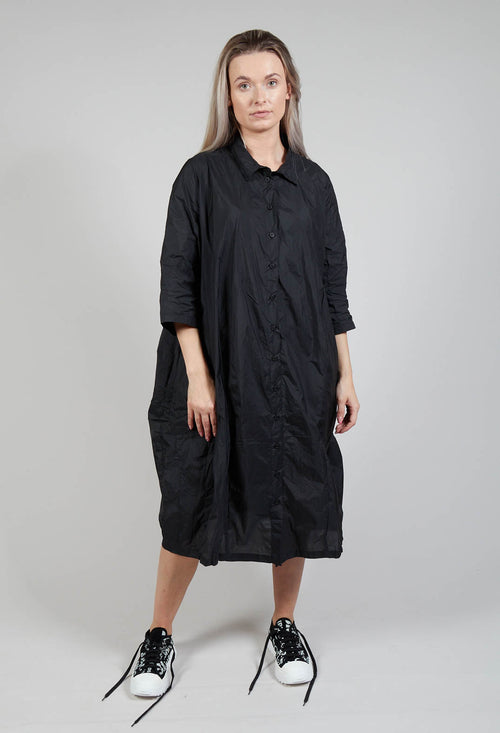 Shirt Dress with Cropped Sleeves in Black