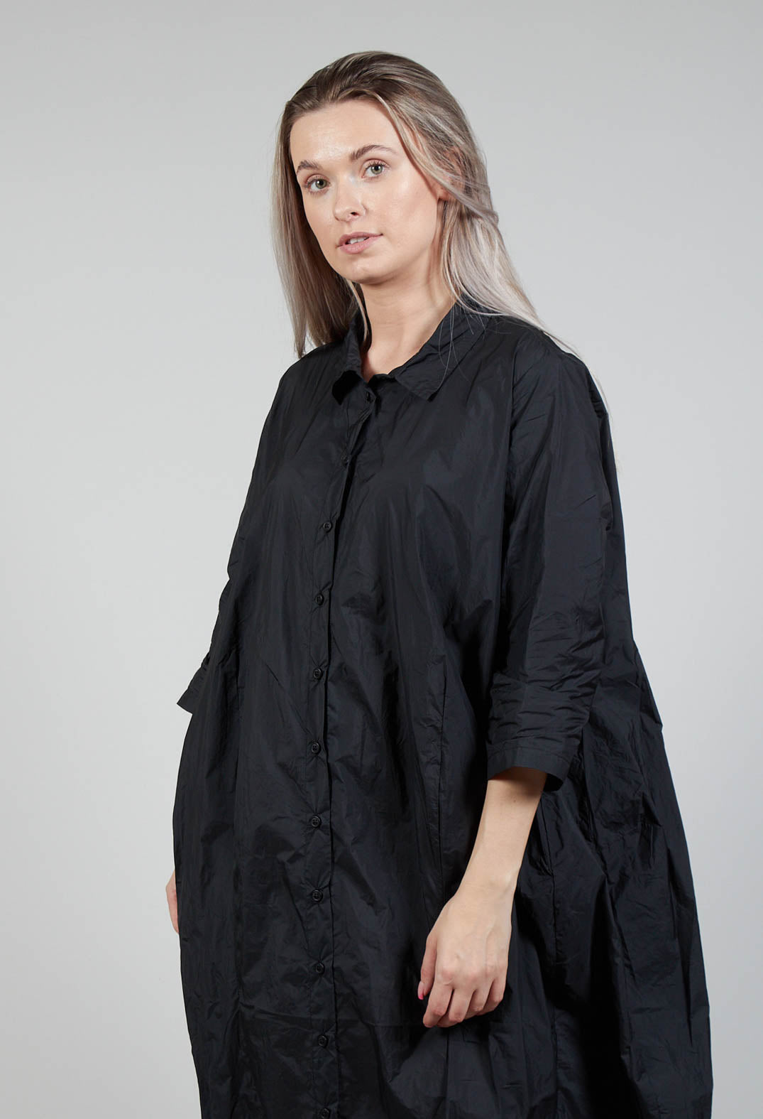 Shirt Dress with Cropped Sleeves in Black