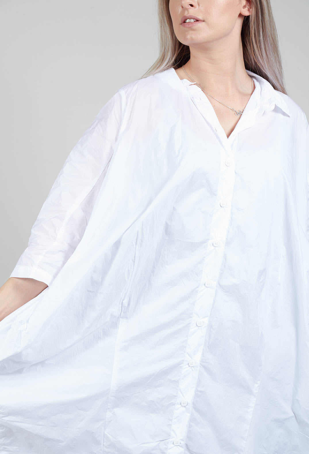 Shirt Dress with Cropped Sleeves in White