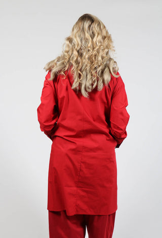 Shirt Dress with Stand Collar in Red