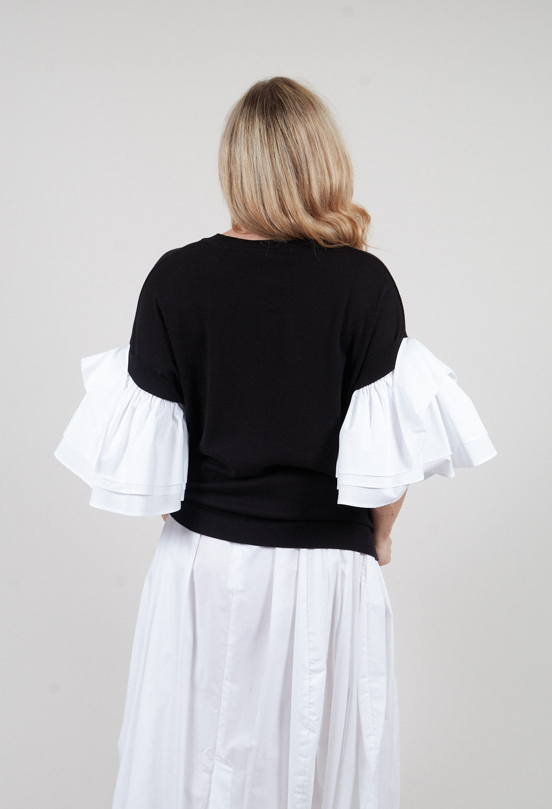 Shirt Sleeve Jumper in Nero and Off White