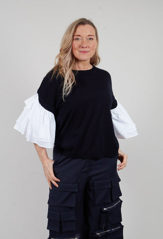 Shirt Sleeve Jumper in Polar Night and Off White