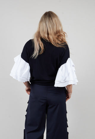 Shirt Sleeve Jumper in Polar Night and Off White