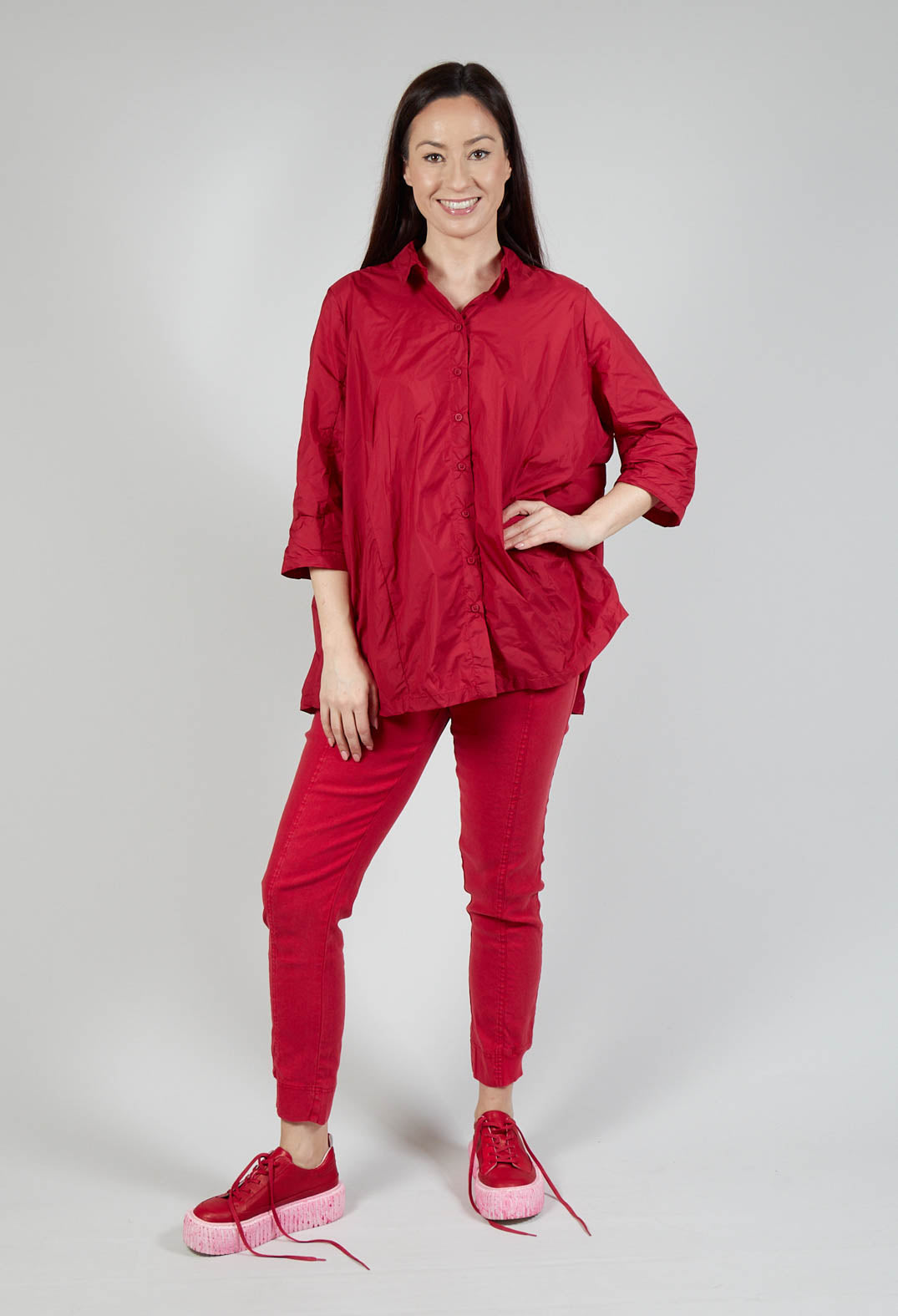 Shirt with Cropped Sleeves in Chili