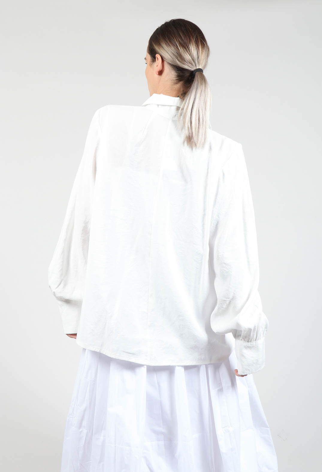 Shirt with Gathered Cuffs in White