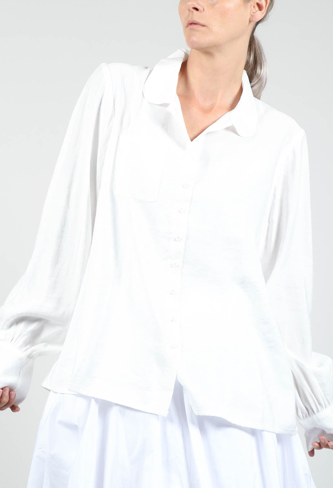 Shirt with Gathered Cuffs in White