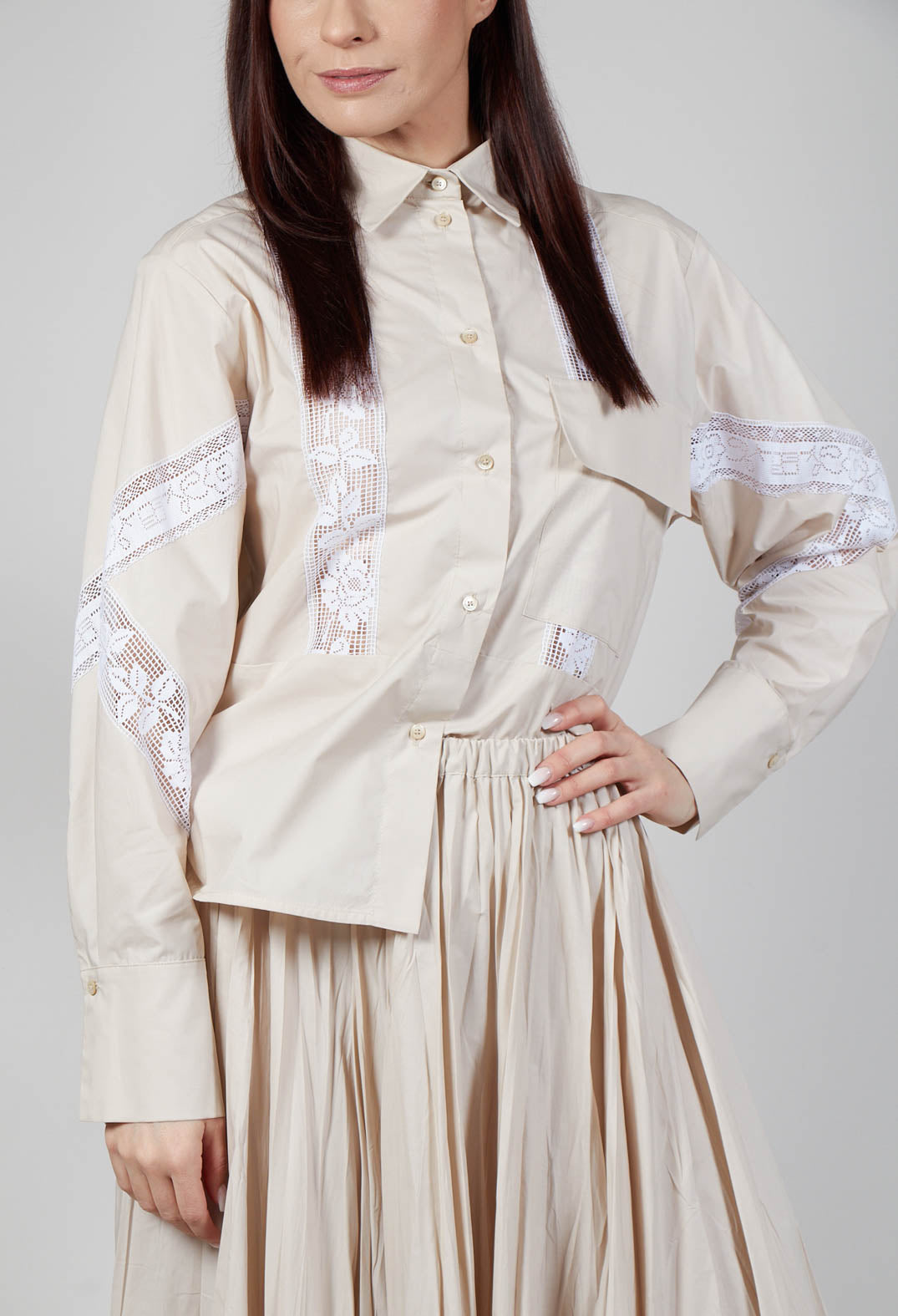Shirt with Lace Inserts in Dune