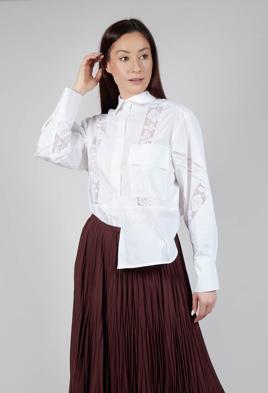 Shirt with Lace Inserts in White
