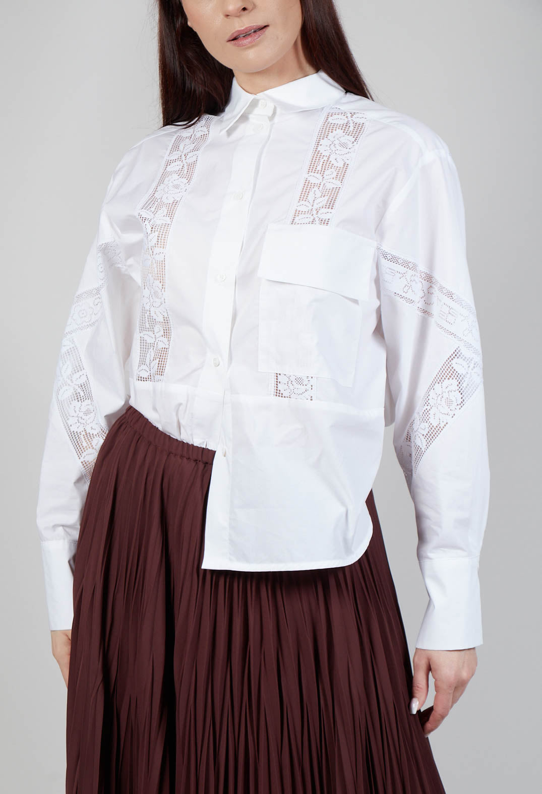 Shirt with Lace Inserts in White