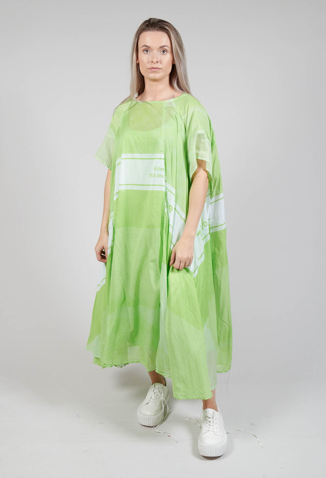 Short Sleeve Cotton Dress in Lime Print