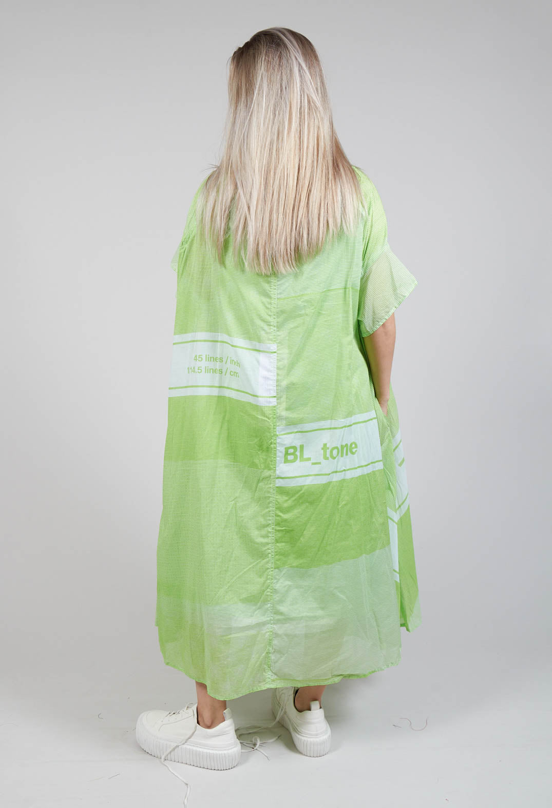 Short Sleeve Cotton Dress in Lime Print