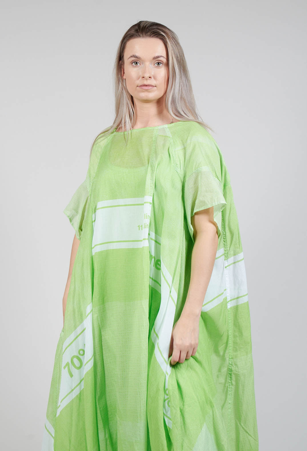 Short Sleeve Cotton Dress in Lime Print