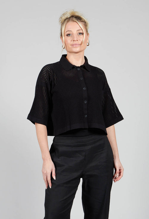 Short Sleeve Knitted Cardigan in Black