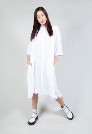 Short Sleeve Linen Shirt Dress in White
