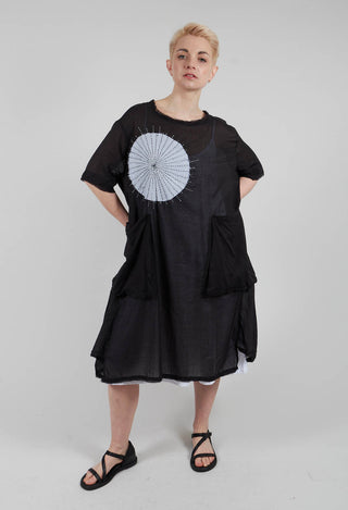 Short Sleeved Applique Dress in Black