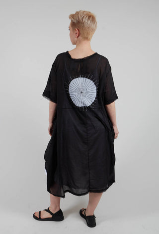Short Sleeved Applique Dress in Black