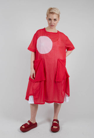 Short Sleeved Applique Dress in Red