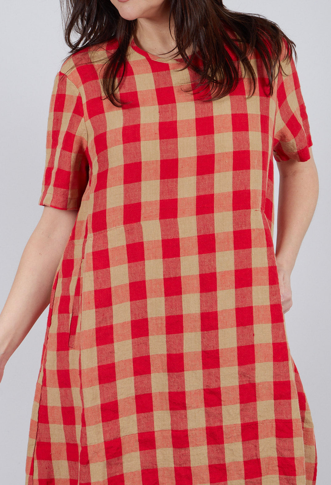 Short Sleeved Linen Dress in Check