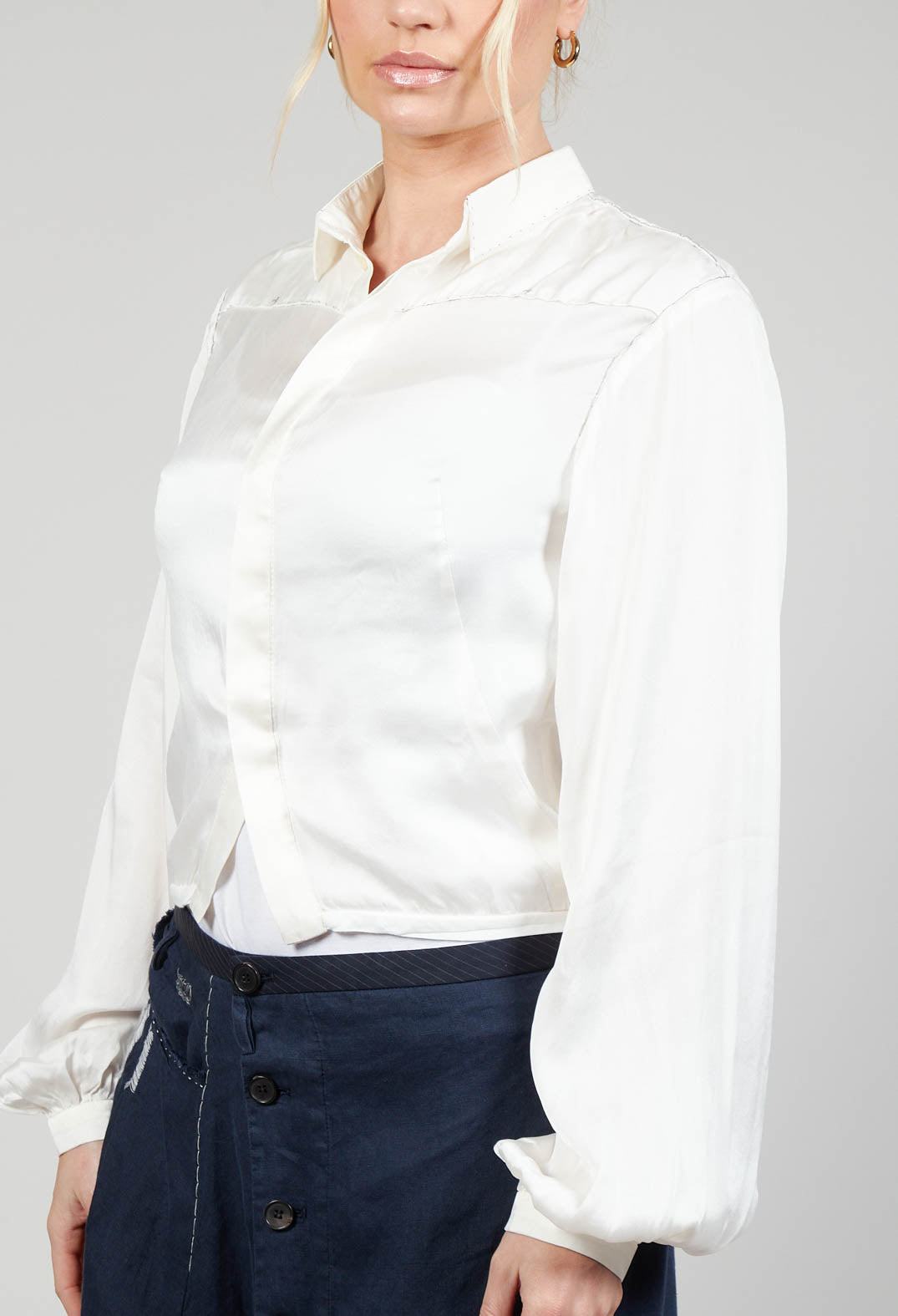 Silk Cropped Shirt in Original White