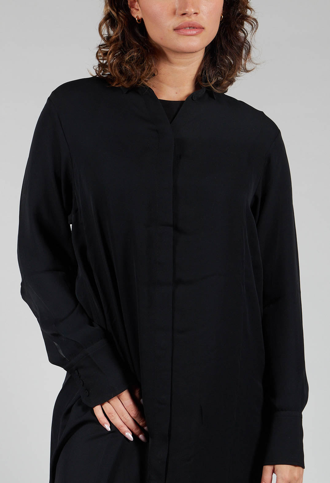 Silk Shirt Dress in Black
