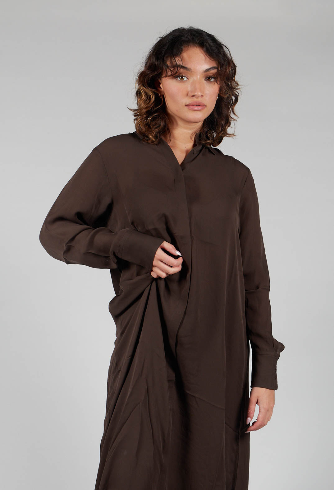 Silk Shirt Dress in Darkwood