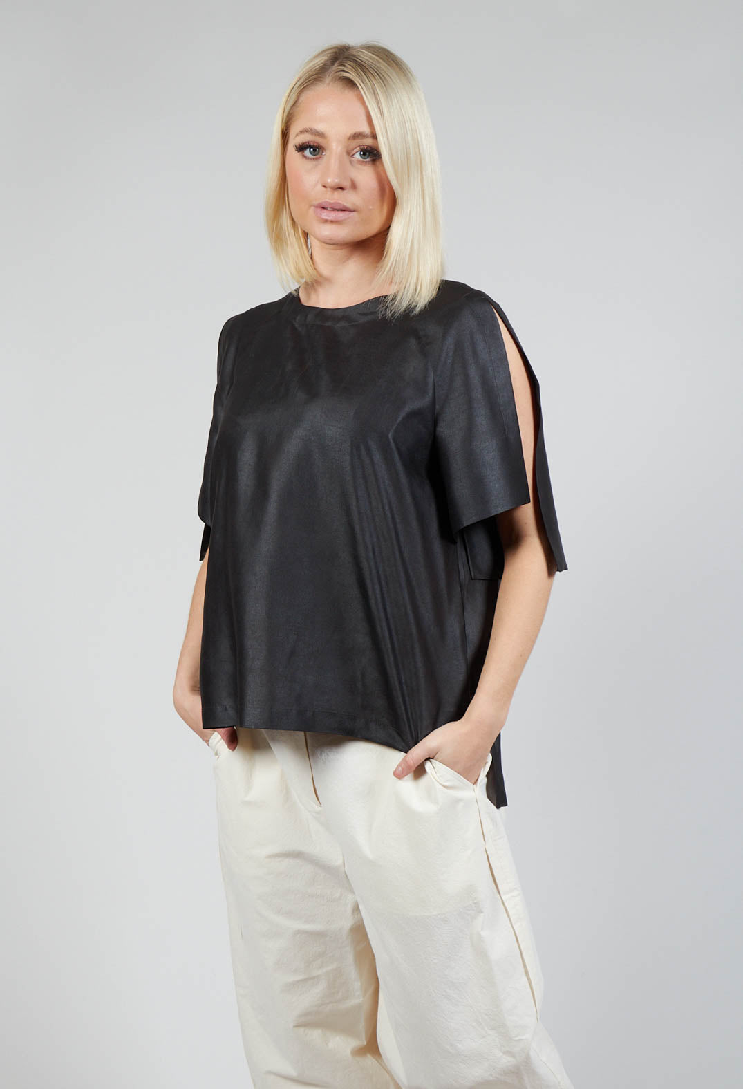 Silk Slit Blouse in Mud Dyeing