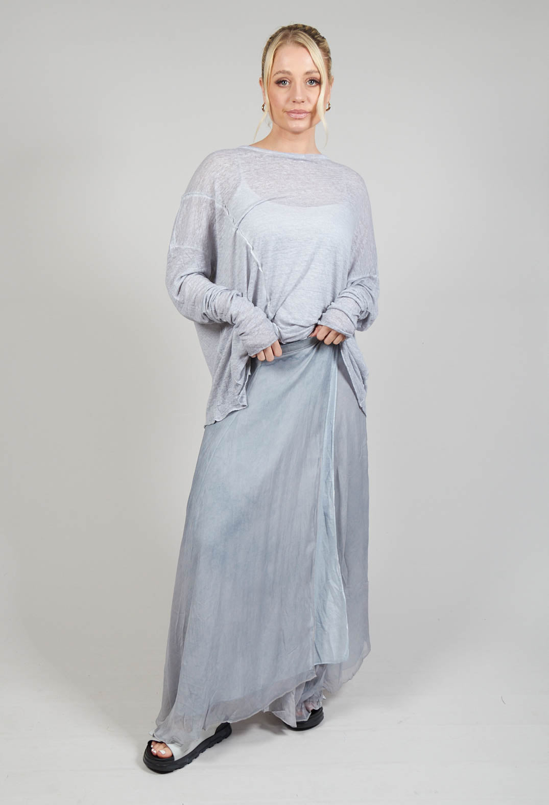 Silk Wrap Skirt in Silver Grey