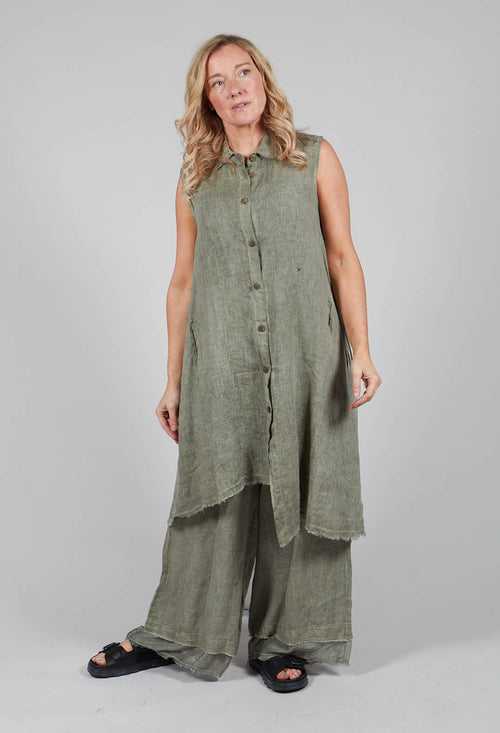 Sleeveless Dress in Lino and Tinto Freddo Olive