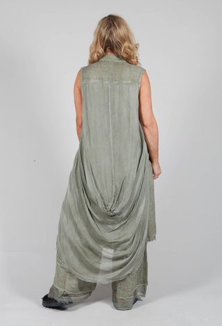 Sleeveless Dress in Lino and Tinto Freddo Olive