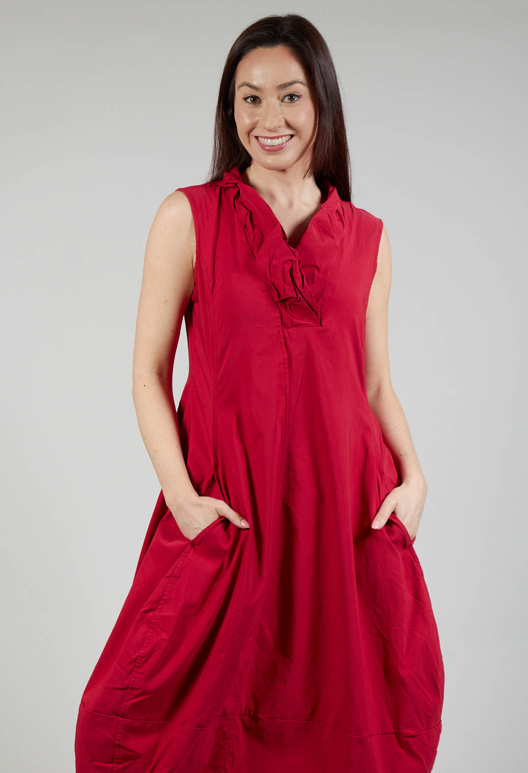 Sleeveless Dress with Feature Neckline in Chili