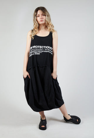 Sleeveless Dress with Lettering Motif in Black Print