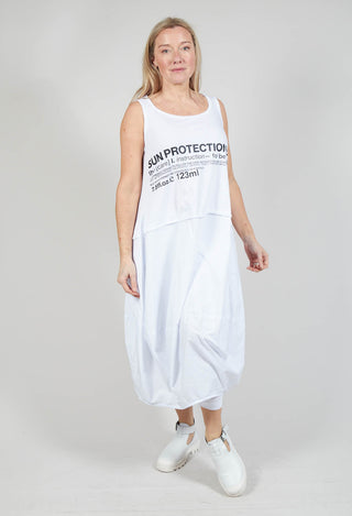Sleeveless Dress with Lettering Motif in White Print