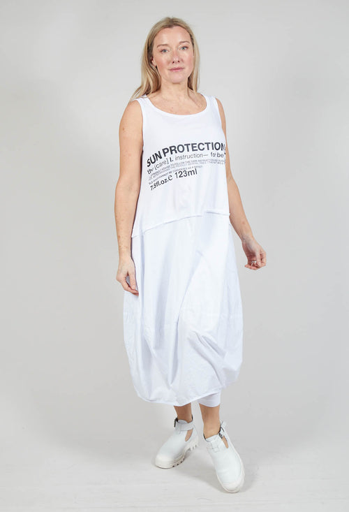 Sleeveless Dress with Lettering Motif in White Print