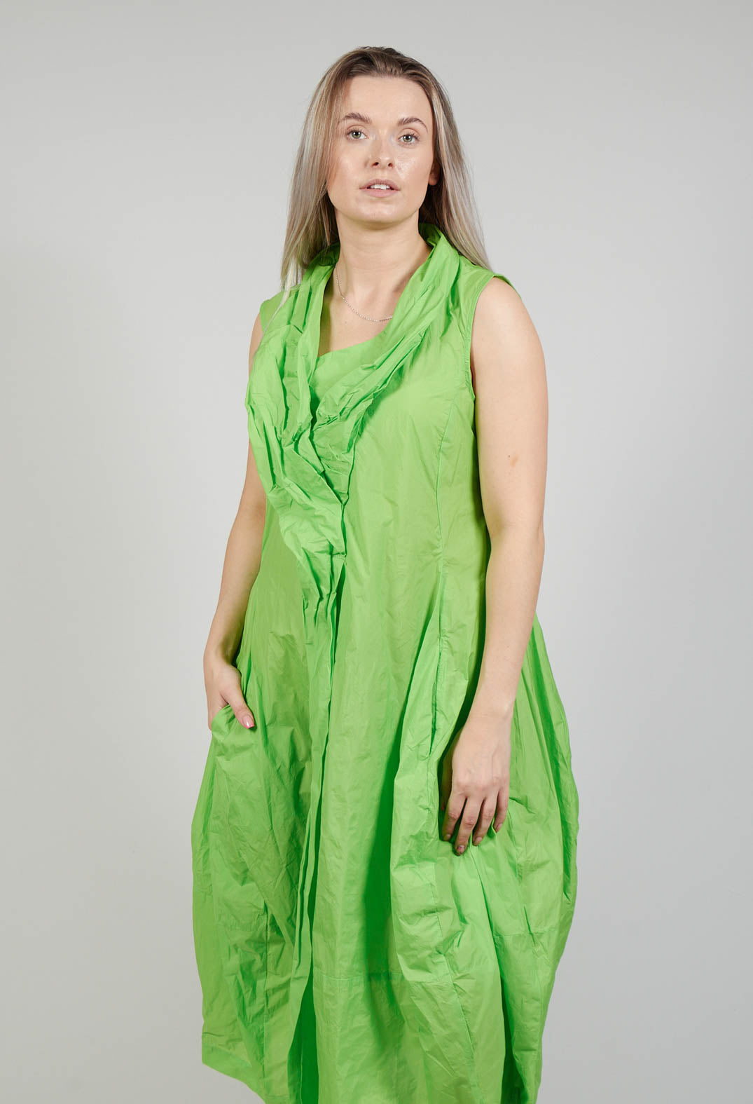 Sleeveless Dress with Neckline Detail in Lime