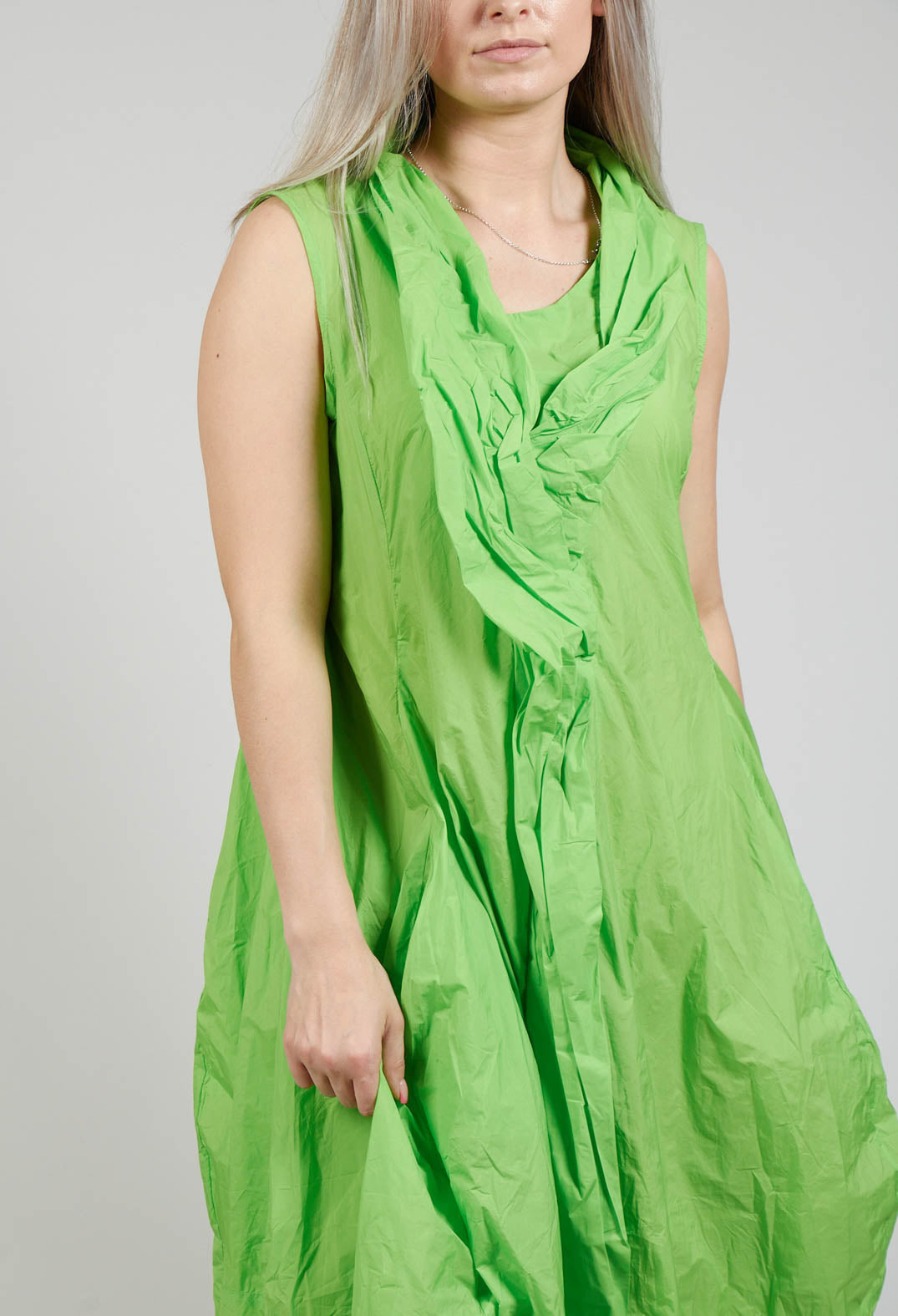 Sleeveless Dress with Neckline Detail in Lime