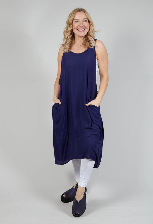 Sleeveless Jersey Dress with Asymmetric Hem in Azur