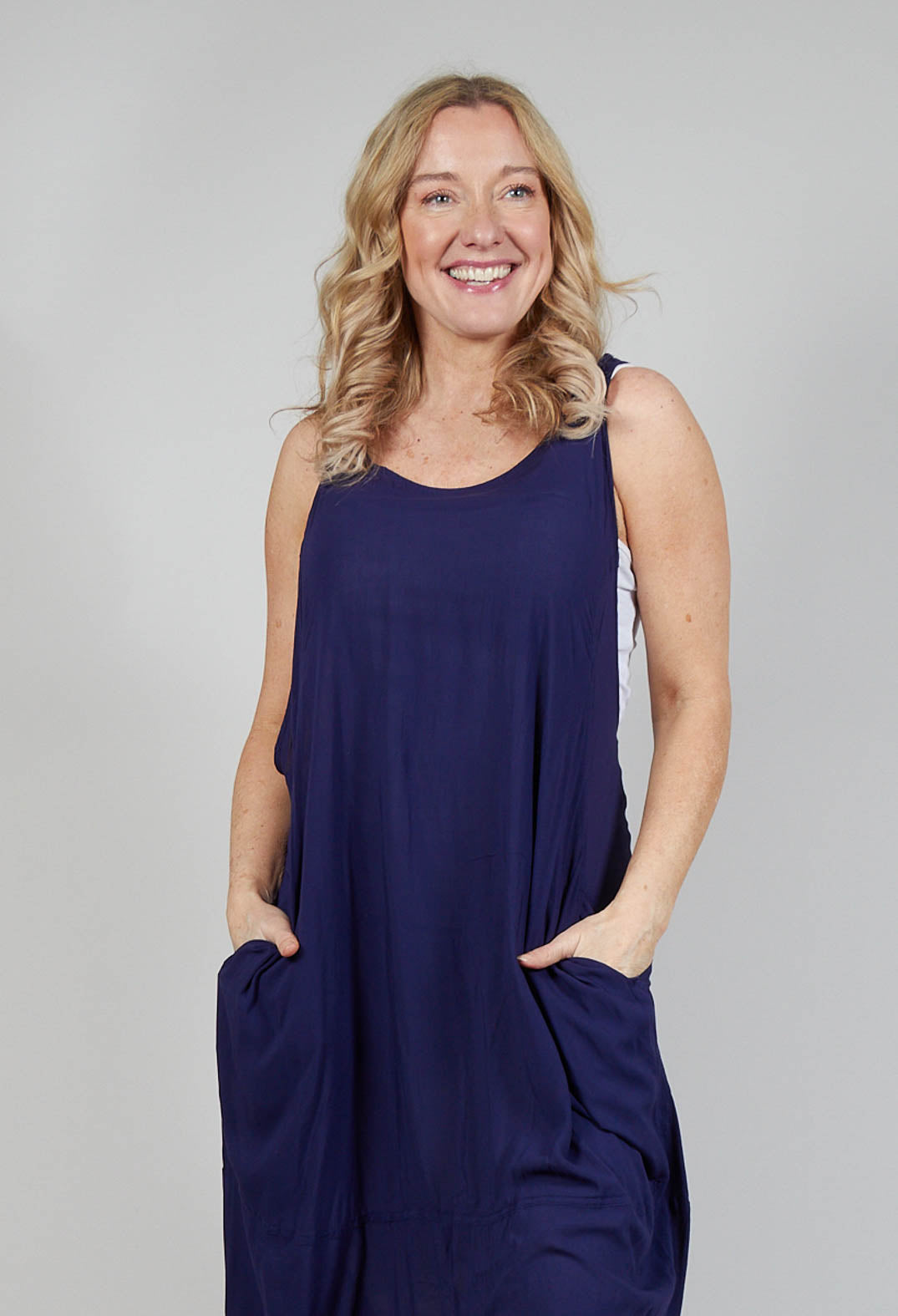 Sleeveless Jersey Dress with Asymmetric Hem in Azur