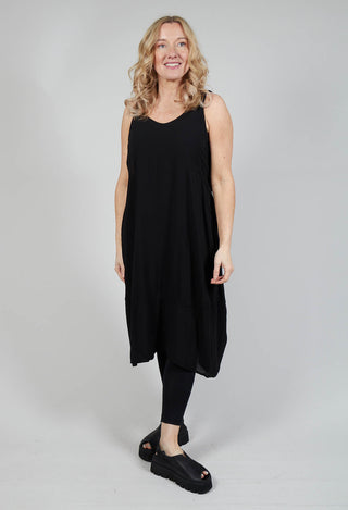 Sleeveless Jersey Dress with Asymmetric Hem in Black