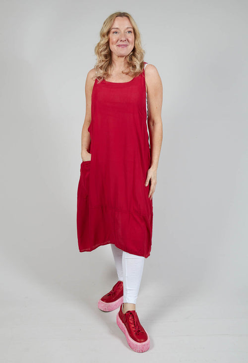 Sleeveless Jersey Dress with Asymmetric Hem in Chili