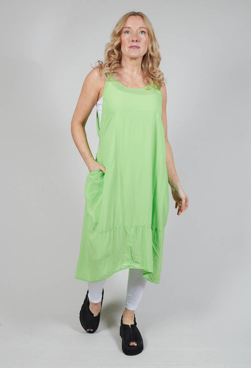 Sleeveless Jersey Dress with Asymmetric Hem in Lime