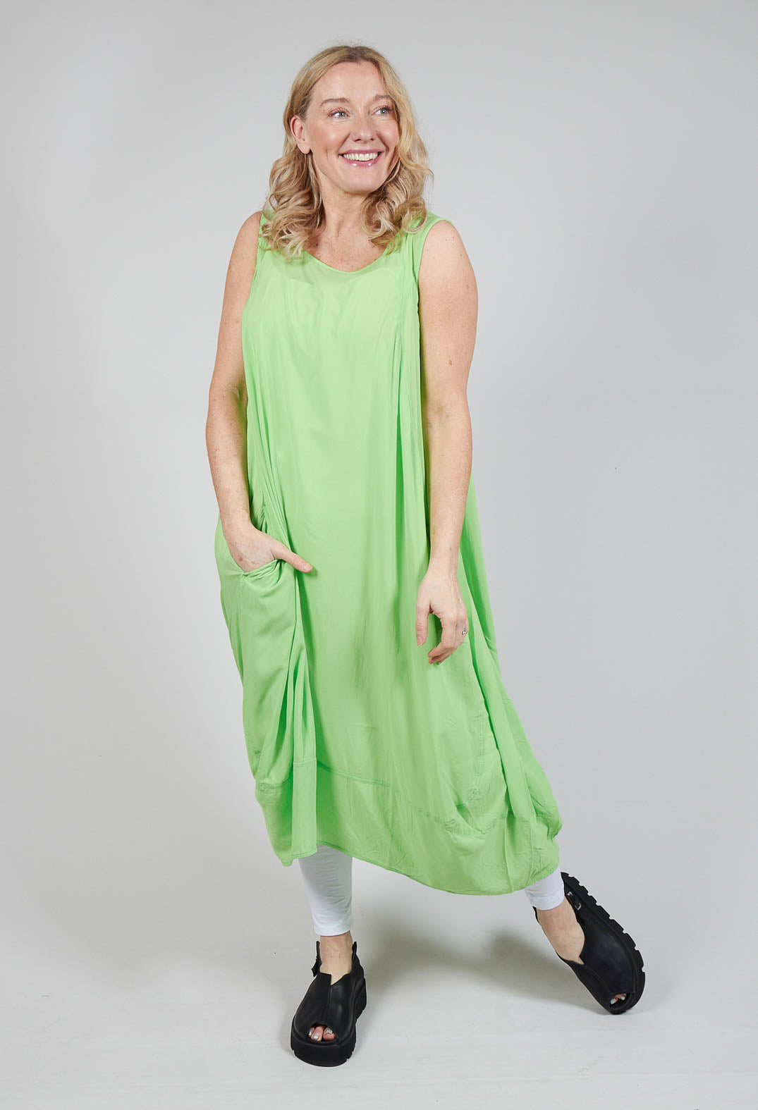 Sleeveless Jersey Dress with Tulip Hem in Lime
