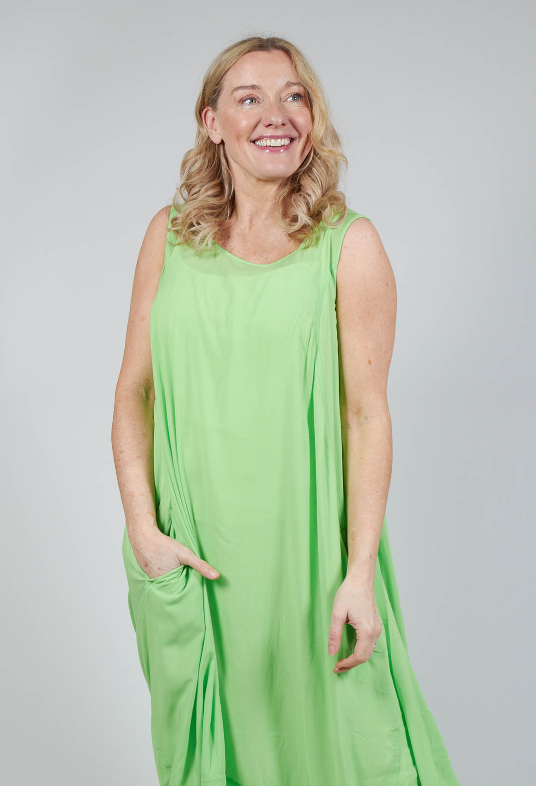 Sleeveless Jersey Dress with Tulip Hem in Lime