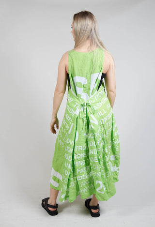 Sleeveless Linen Dress with Large Lettering in Lime Print