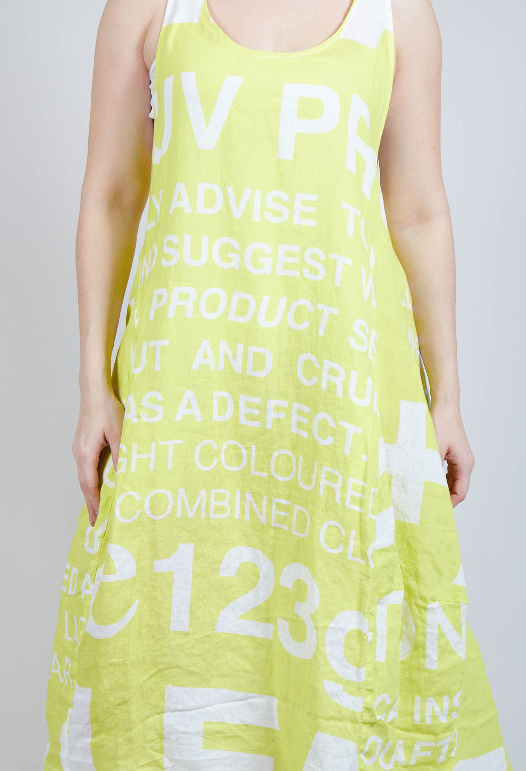 Sleeveless Linen Dress with Large Lettering in Sun Print