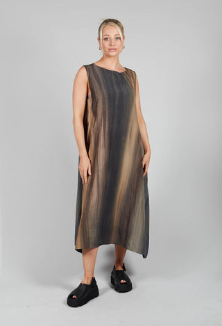 Sleeveless Midi Dress in Brown Print