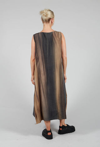 Sleeveless Midi Dress in Brown Print